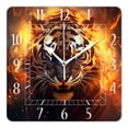 thumbnail image 1 of 16 Inch Wall Clock Battery Operated Square Clock Decorative for Office, Kitchen, Outdoor, Living Room，Big Fire Tiger Walking and Roaring on Black Beautiful Pattern, 1 of 4