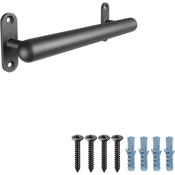 16 Inch Wall Mount Metal Handrail, Staircase Step Handrail, Non-Slip Safety Grab Handle, Barrier-Free Staircase Grab Bar for Elderly, Indoor & Outdoor Use, 1.3 Inch Round (Black)