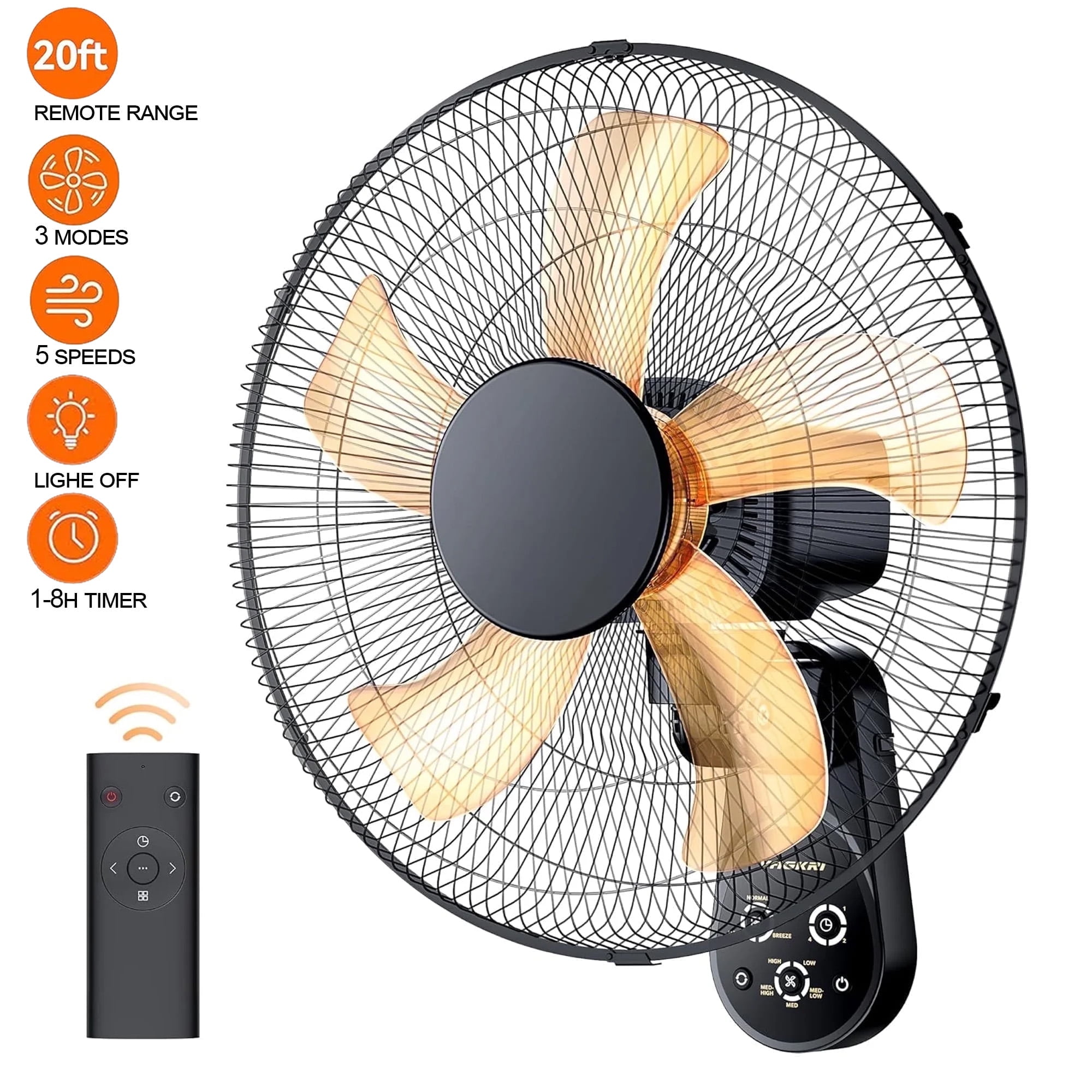 Easoger Wall Mount Fan, 16 Inch Wall Fan with 5 Speeds, 8 Hour Timer, 90° Oscillating Quiet Fans with Remote for Home Office Bedroom Living Room Garage (Black)