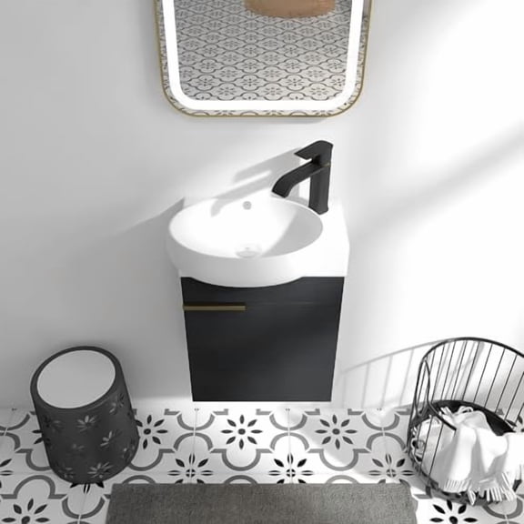 16 Inch Wall Mounted Bathroom Vanity, 16" Floating Bathroom Vanity with Sink, Sink with Cabinet Combo, Modern Cabinet Set, with Soft Closing Door and Ceramic Basin$$Tools & Hardware Other