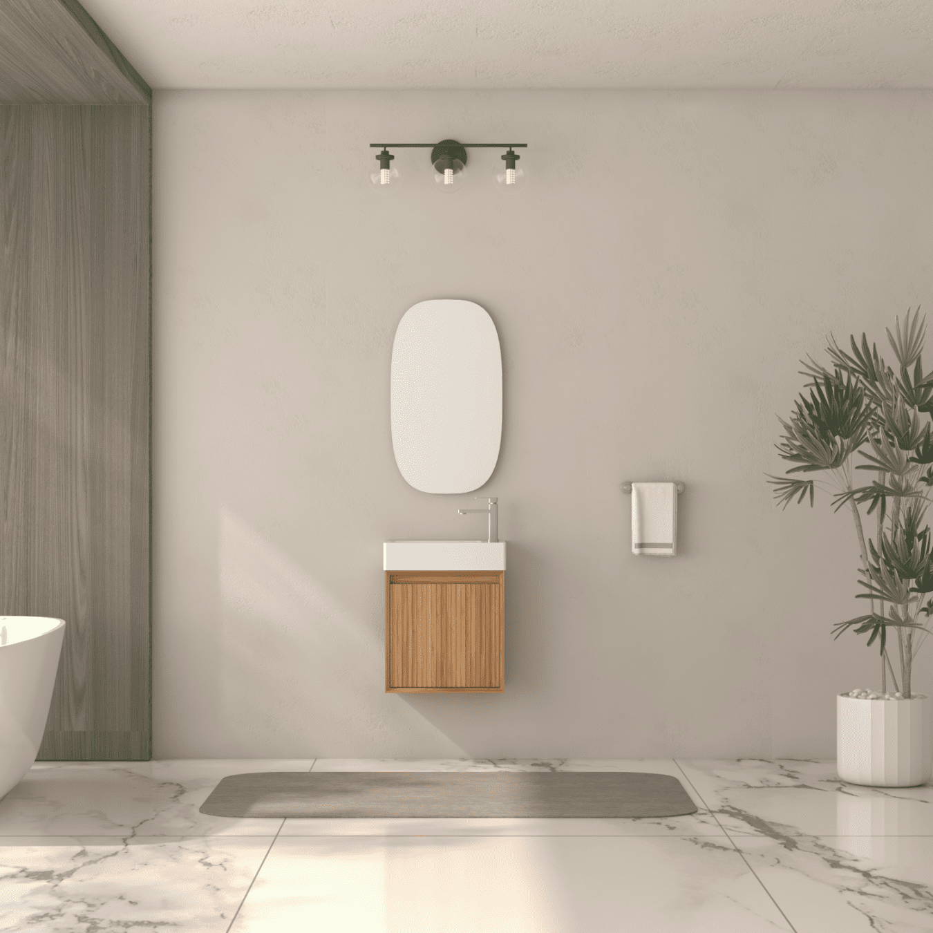 16 Inch Wall Mounted Bathroom Vanity with Acacia Solid Wood Cabinet and White SMC Resin Sink, Modern Moisture Resistant Vanity with Soft Close Door for Small Bathrooms