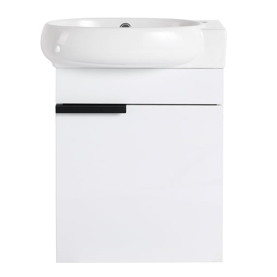 16 Inch Wall Mounted Bathroom Vanity, Floating Bathroom Vanity with Ceramic Basin Sink Top for Small Bathroom Wooden Cabinet for Garage Garden