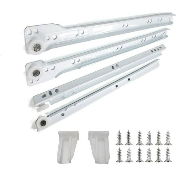 16 Inch White Euro Slides Pack of 10 for Face-Frame and Frameless Cabinets. 75lbs Capacity Cold Rolled Steel Powder Coated