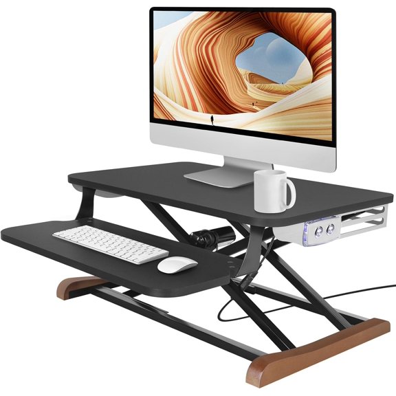 16 Inch Wood with Keyboard Tray Electric Motorized Standing Desk Converter for Office