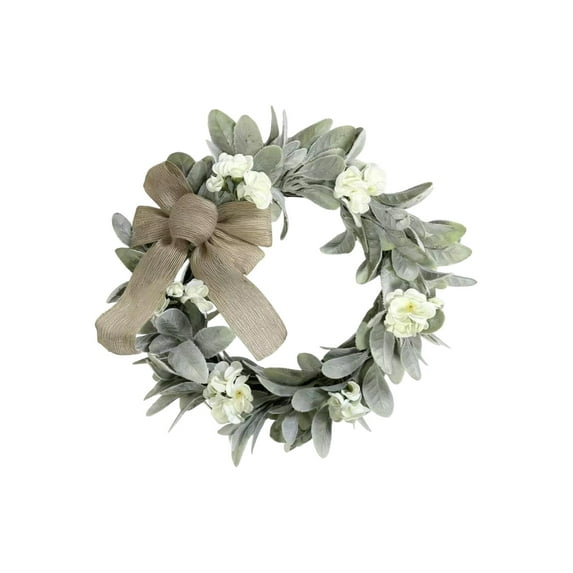 16 Inch Wreath Spring and Everyday Lambs Leaves Green Leaves Wreath for Front Door, Everyday Grapevine GreenWreath for Indoor and Outdoor D