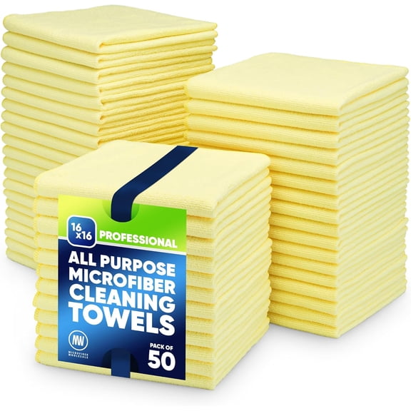 16 Inch X 16 Inch 50 Pack Microfiber Cleaning Cloths Yellow