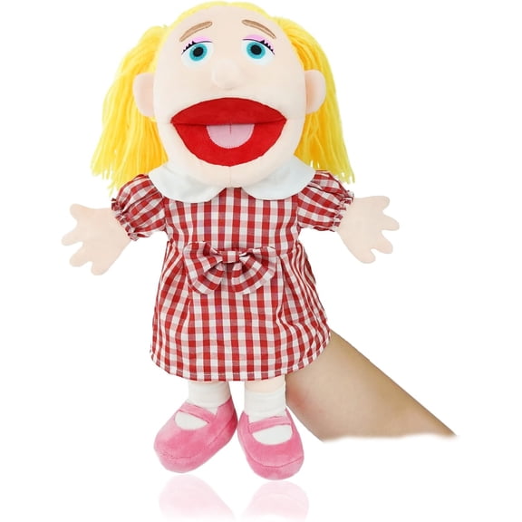 16 Inch Young Girl Soft Plush Hand Puppet With Operable Jaw, Pretend Play Role Toy, Classroom Dramatic Theater Accessory & Toddler Holiday Present