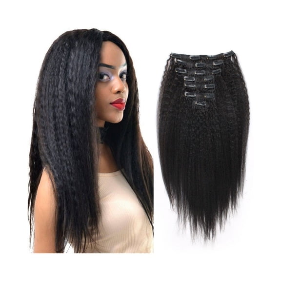 16 Inches Afro Kinky Straight Clip ins Hairpieces 16 Inches 100% Remy Human Hair 120g Double Wefts Full Head Clip in Extensions