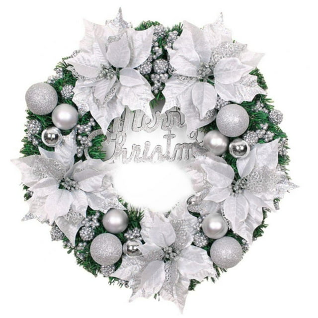 16 Inches Christmas Wreath Merry Christmas Front Door Ornament Wall Artificial Pine Garland for Xmas Party Decoration