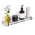 thumbnail image 1 of 16 Inches Glass Shelves for Bathroom, Matte Black Floating Glass Shelf Stainless Steel Tempered Glass Bathroom Shelves for Wall Mount Modern, 1 of 11