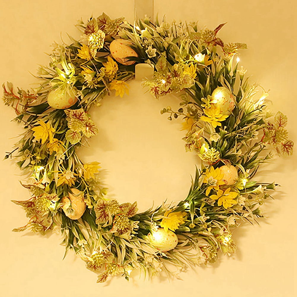 16 Inches Lighted Easter Wreath with Easter egg Front Door Wall Window