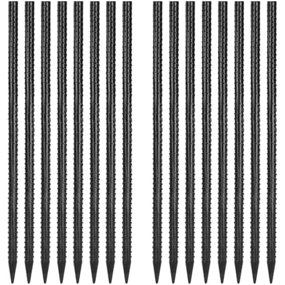 16 Inches Rebar Stakes(16pcs) Heavy Duty Straight Metal Ground Anchors with Chisel Point Ends for Timber,Concrete,Plant Support,Camping Tents,3/8 Inch Thickness Garden Stakes,Black