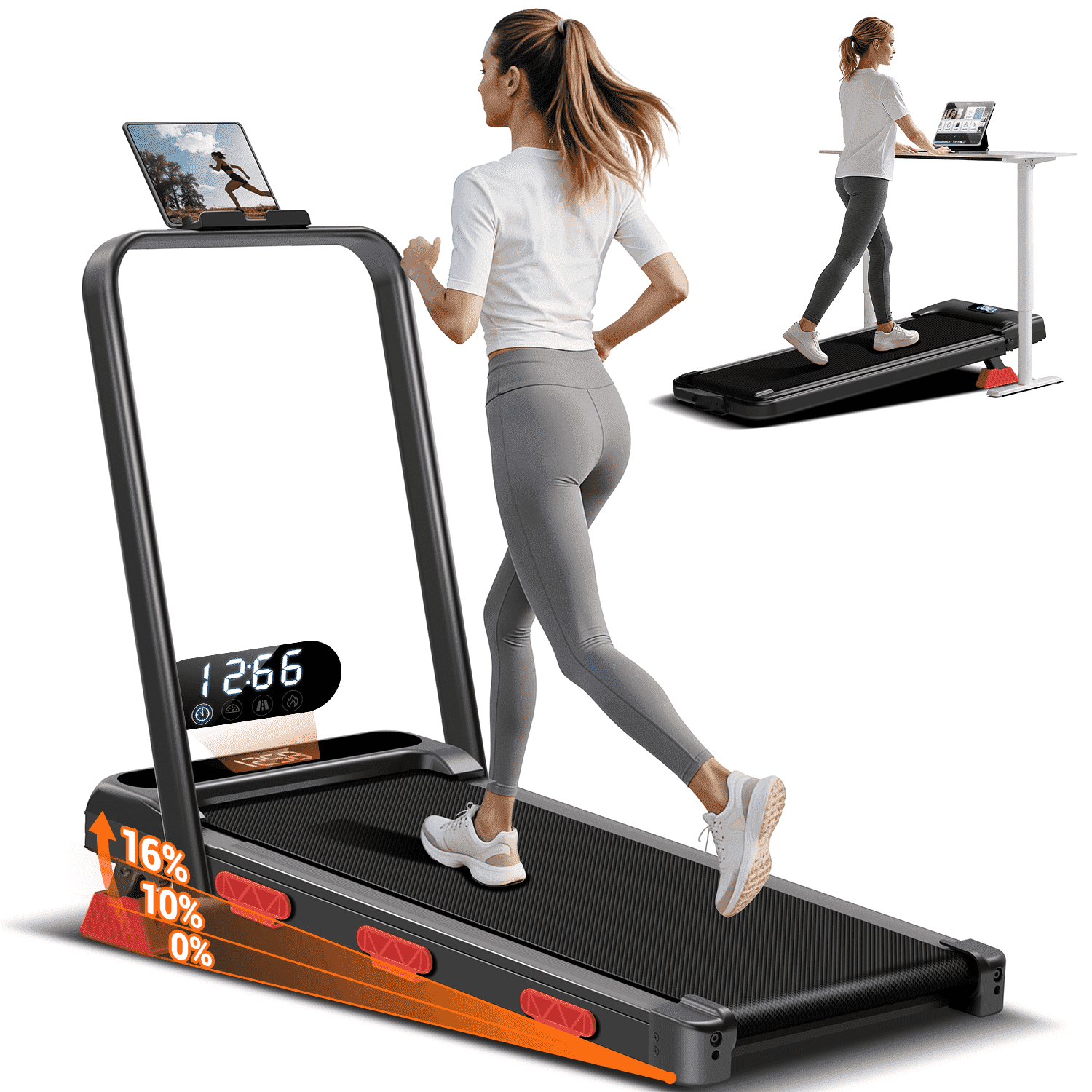 BOGYKIK Walking Pad with 16% Manual Incline, 2.5HP Foldable Under Desk Treadmill for Home Office, 0.6-6.2 MPH, 300 lb Capacity, LED Display
