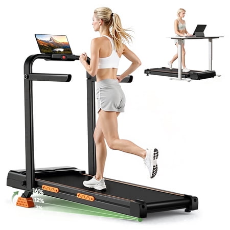 16% Incline Walking Pad Treadmill, 4-in-1 Foldable Under Desk Treadmill with Handles, 2.5 HP Quiet Motor, 330 lb Capacity