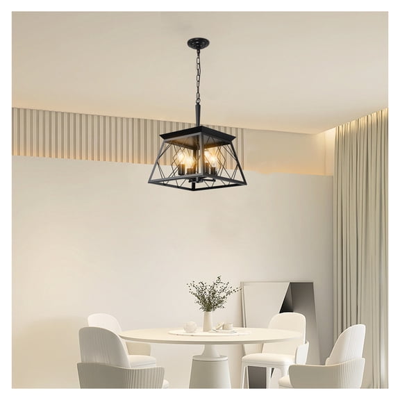 16" Industrial Chandelier, 4-Light Metal Cage Pendant Light, Adjustable Hanging Light for Kitchen Island, Dining Room