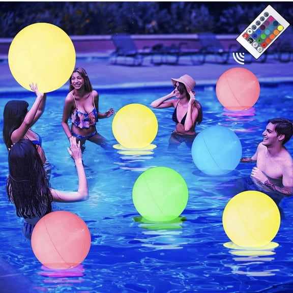 16" Inflatable Light Up Beach Ball, PVC Glow in Dark LED Pool Toy, 16 Color Changing Waterproof Lights for Kids Adults Summer Party