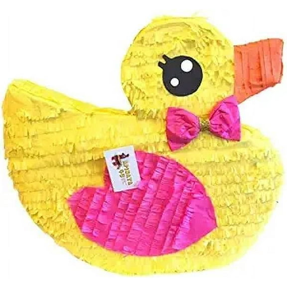 16" It's a Girl Rubber Duck Pinata for Baby Shower Yellow Easter Pinata with Pink Bow
