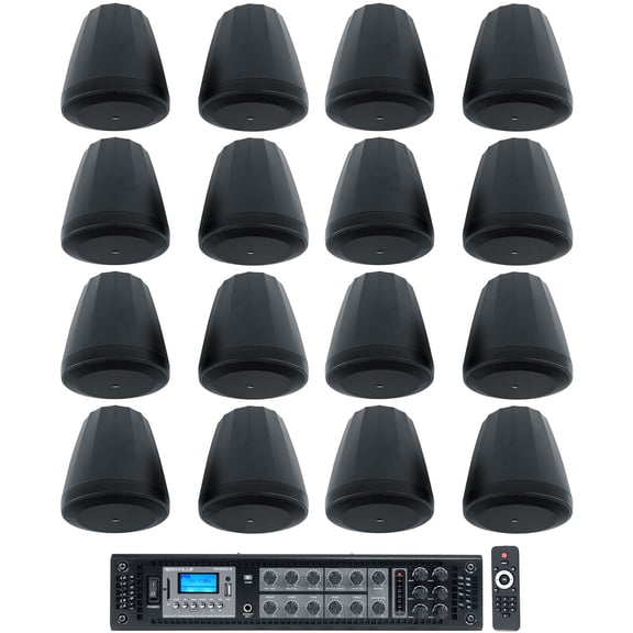 (16) JBL Control 64P/T 4" 30w Commercial 70v Black Pendant Speakers+Amplifier