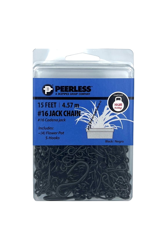 #16 Jack Chain Kit, Black, 15', 4 S-Hooks, Peerless Chain Company, #4745045