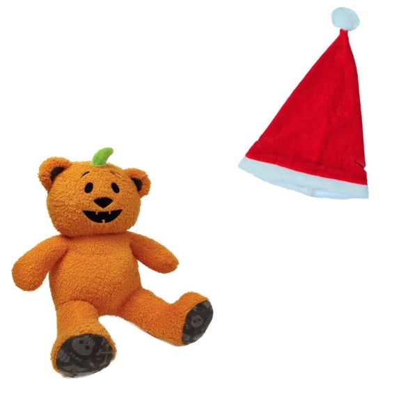 16" Jack O'Lantern Bear with Christmas Hat Eco-Friendly Plush Holiday Decor for Christmas