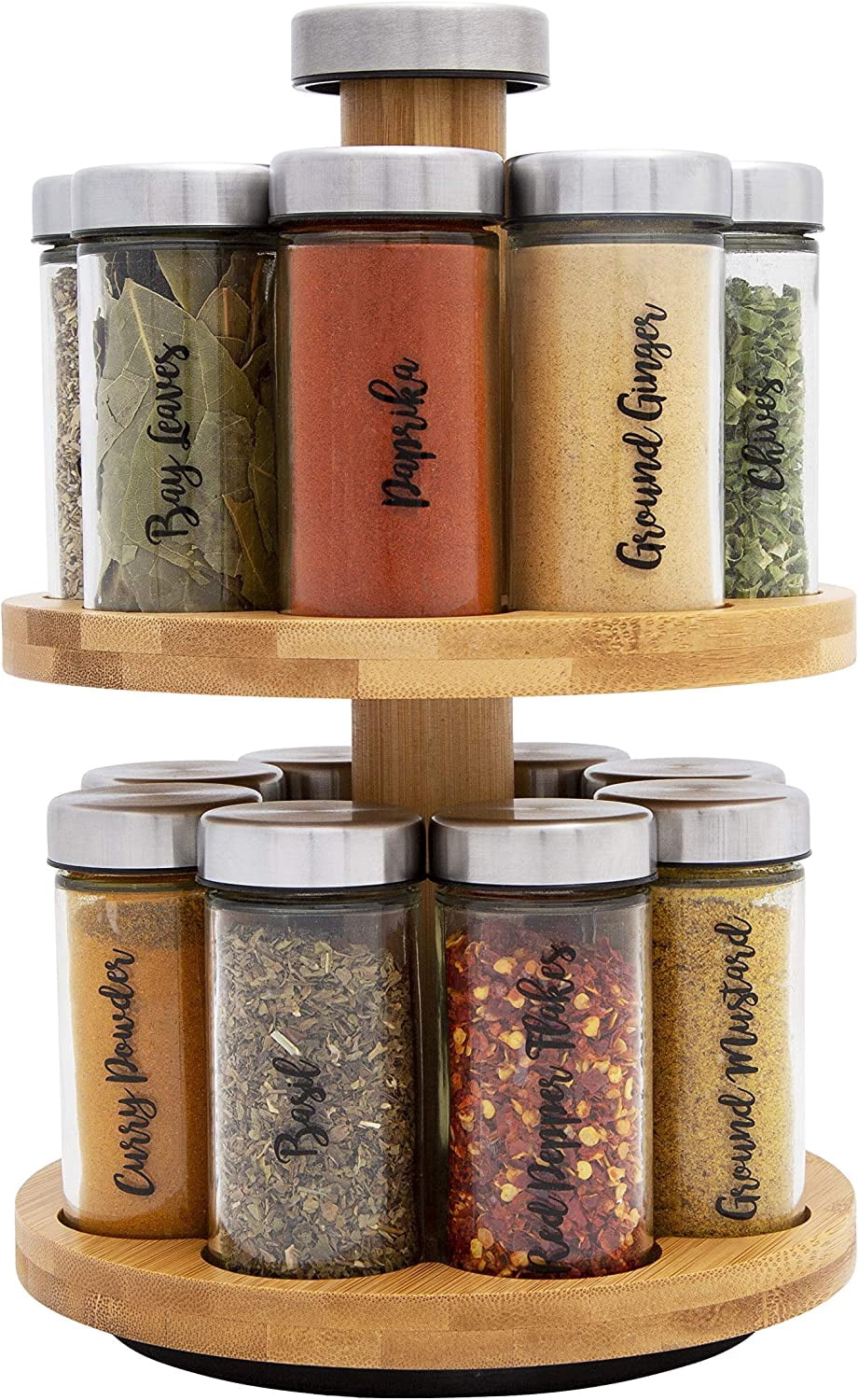 16 Jar Spice Rack with Spices Included - Rotating Countertop 2 Tier ...