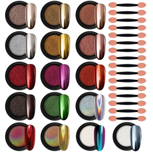 16 Jars Chrome Nail Powder Magic White Pearl Kit Mirror Effect Silver Metallic Holographic Dip Nail Powder Decoration Iridescent Aurora Mermaid Pigment