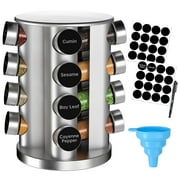 CshidWorld 16 Jars Revolving Spice Rack Organizer, Seasoning Spice Rack for Countertop/Cabinet/Kitchen Storage, Rotating Stainless Steel Spice Tower Organizer with 32 Spice Labels, 1 Pen and 1 Funnel