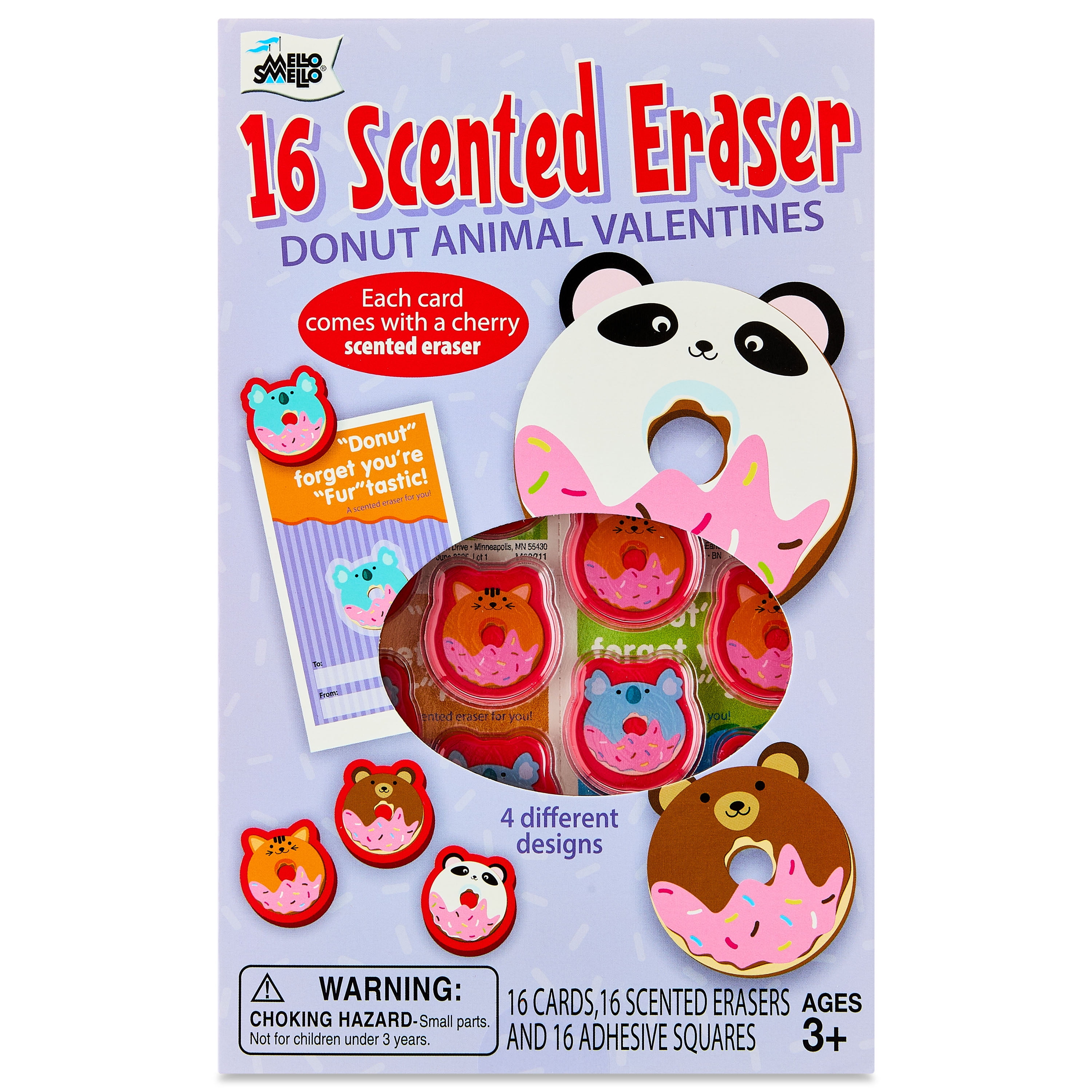 Scented Donut Eraser, 16 Classroom Valentine Exchange Cards