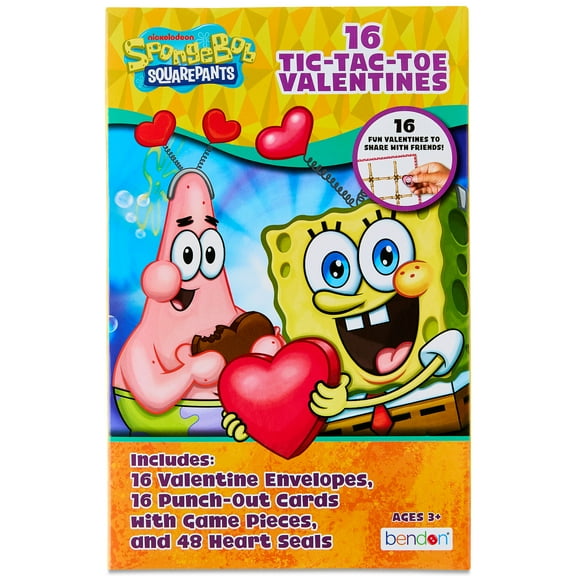 SpongeBob SquarePants Valentines Day Cards, 16 Classroom Exchange Greeting Cards Tic-Tac-Toe Game for Kids