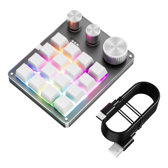 16 Key USB Programmable Keypad with 3 Knobs Hotswap Mechanical Design Ideal for Gaming and Office Use