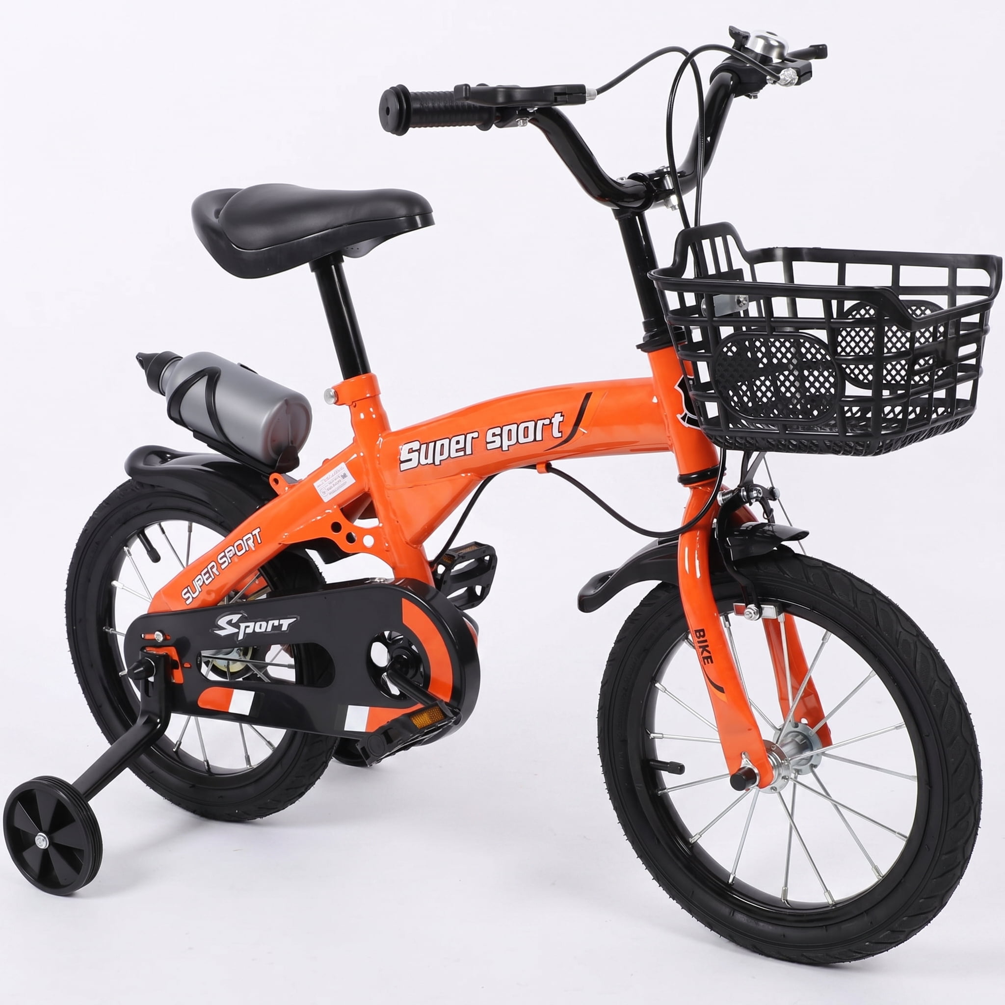 16" Kids Bike with Training Wheels, Height Adjustable Kid's Bicycle with Basket/Water Bottle/Bell, Gifts for Girls Boys Toddlers Kids 3-8 YO