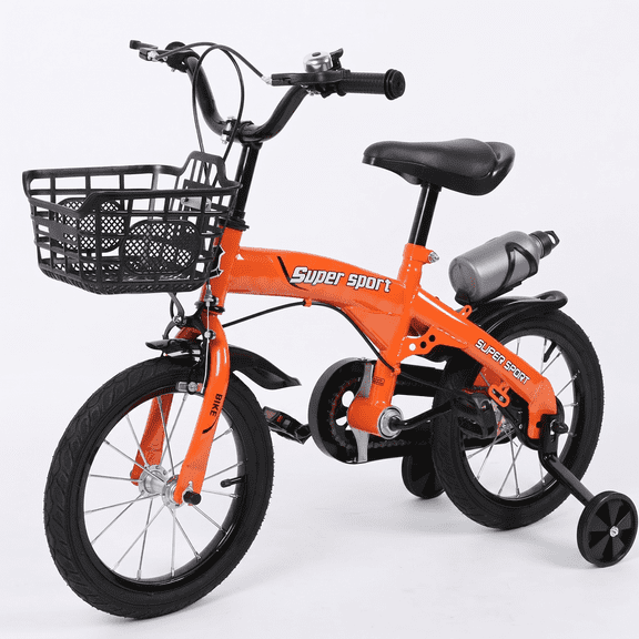 16" Kids Bike with Training Wheels, Height Adjustable Kid's Bicycle with Basket/Water Bottle/Bell, Gifts for Girls Boys Toddlers Kids 3-8 YO