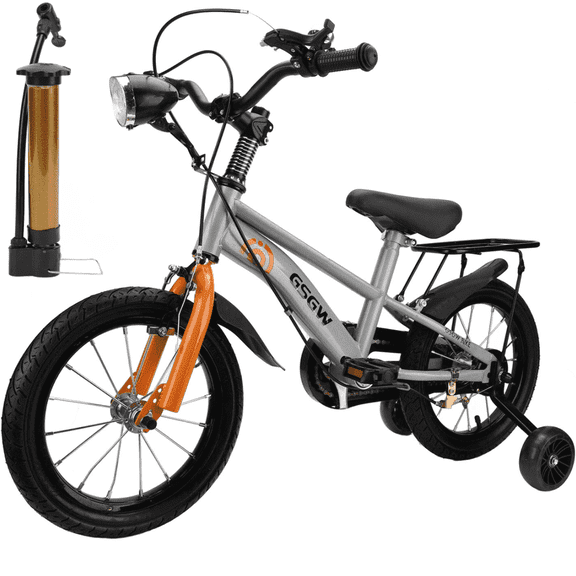 16" Kids Bike with Training Wheels, Height Adjustable Kids Bicycle with Headlight/Inflator//Protective Gears, Christmas Birthday New Year Xmas Gifts for Girls Boys Toddlers Kids 3 to 8 Years Old