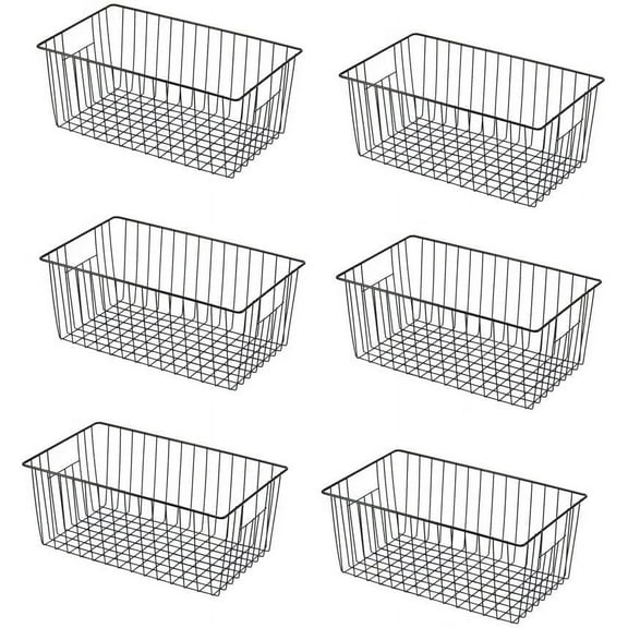 16" L x 12" W Wider Freezer Storage Organizer Baskets Container, Deep Metal Wire Chest Upright Refrigerator Divider Bins with Built-in Handles for Cabinet, Pantry, Kitchen, Black