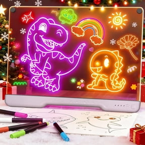LED Light Up Drawing Board Erasable Acrylic Message Board, 7 Color Light Modes Rechargeable Glow Writing Board with Markers, Stand & Hanging Kit for Kids Holiday Decor Bar Sign