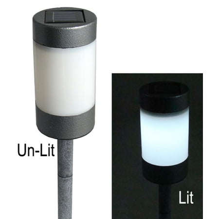 16" LED Lighted Solar Powered Outdoor Stainless Steel Garden Light w/ Gray Stake