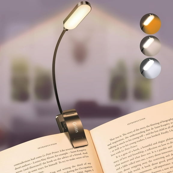 16 LED Rechargble Book Light for Rding in Bed- Eye Caring 3 Color Temperatures, Stepless Dimming Brightness, 80 Hrs Runtime, Lightweight Flexible Clip on Lovers