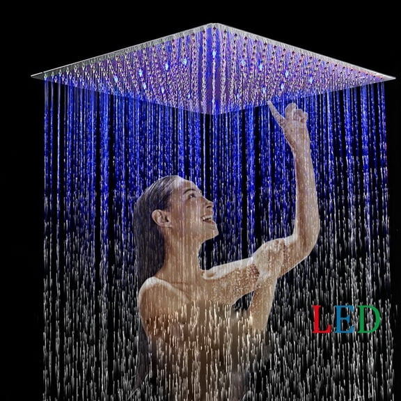 16'‘ LED Shower Head Ceiling/Wall Mount Chrome Rain Square Sprayer Ultrathin Tap