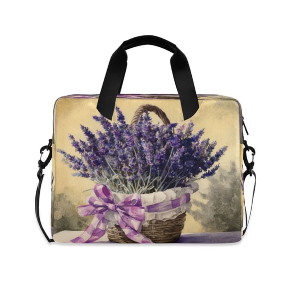 16" Laptop Briefcase, Detachable Anti-Slip Shoulder Strap, Multi-Compartment Work Travel Bag A Basket Of Purple Lavender