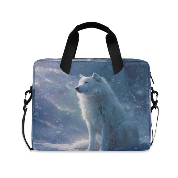 16" Laptop Briefcase, Detachable Anti-Slip Shoulder Strap, Multi-Compartment Work Travel Bag A Majestic White Wolf