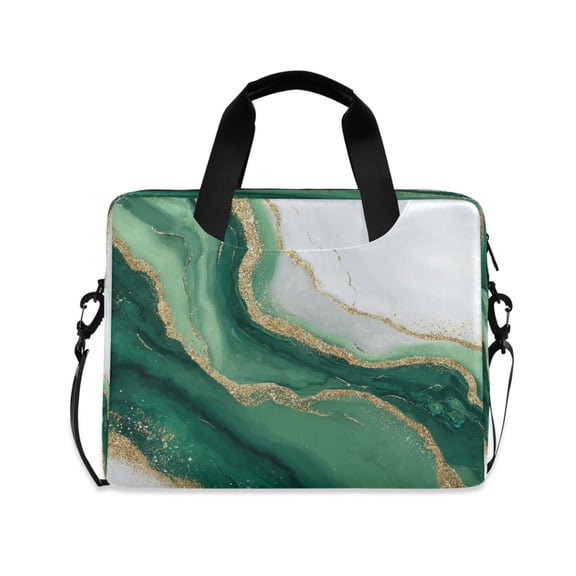 16" Laptop Briefcase, Detachable Anti-Slip Shoulder Strap, Multi-Compartment Work Travel Bag Alluring Gold-green Marble