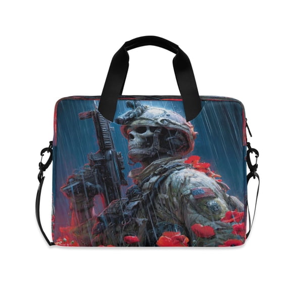 16" Laptop Briefcase, Detachable Anti-Slip Shoulder Strap, Multi-Compartment Work Travel Bag American Skeleton Soldier