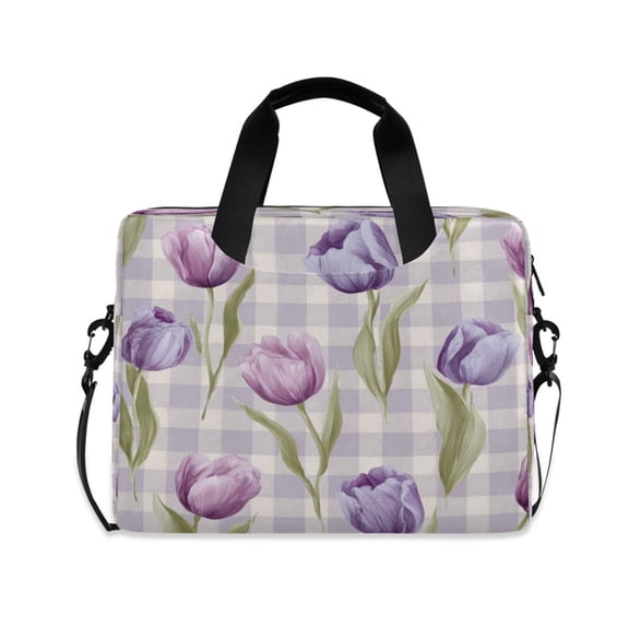 16" Laptop Briefcase, Detachable Anti-Slip Shoulder Strap, Multi-Compartment Work Travel Bag Beautiful Pinkish-purple Tulips
