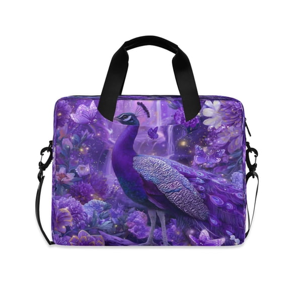 16" Laptop Briefcase, Detachable Anti-Slip Shoulder Strap, Multi-Compartment Work Travel Bag Beautiful Purple Peacock