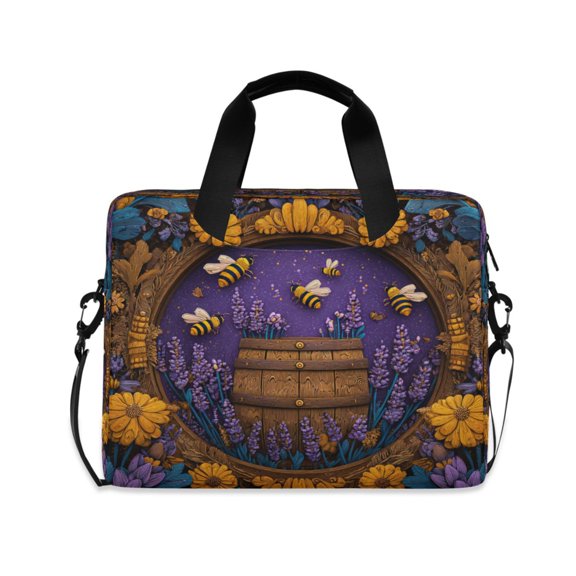 16" Laptop Briefcase, Detachable Anti-Slip Shoulder Strap, Multi-Compartment Work Travel Bag Bees and Lavenders