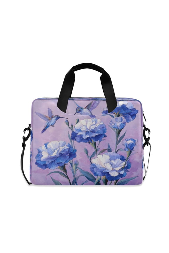 16" Laptop Briefcase, Detachable Anti-Slip Shoulder Strap, Multi-Compartment Work Travel Bag Birds and Deep Blue Flowers