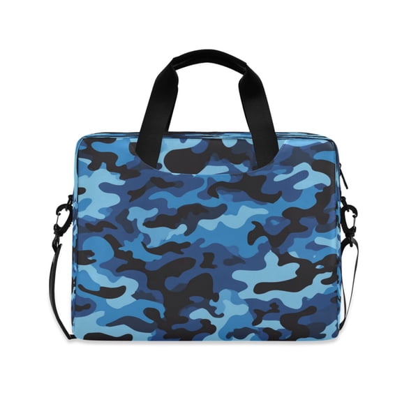 16" Laptop Briefcase, Detachable Anti-Slip Shoulder Strap, Multi-Compartment Work Travel Bag Blue Army Camouflage