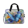 thumbnail image 1 of 16" Laptop Briefcase, Detachable Anti-Slip Shoulder Strap, Multi-Compartment Work Travel Bag Blue Butterfly and Musical Sheets, 1 of 8