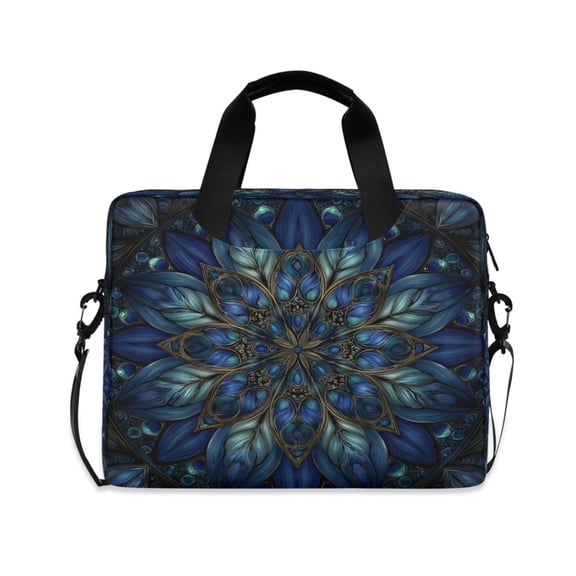 16" Laptop Briefcase, Detachable Anti-Slip Shoulder Strap, Multi-Compartment Work Travel Bag Blue Glass Flower Petals