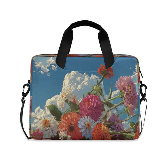 16" Laptop Briefcase, Detachable Anti-Slip Shoulder Strap, Multi-Compartment Work Travel Bag Blue Sky Colorful Flowers